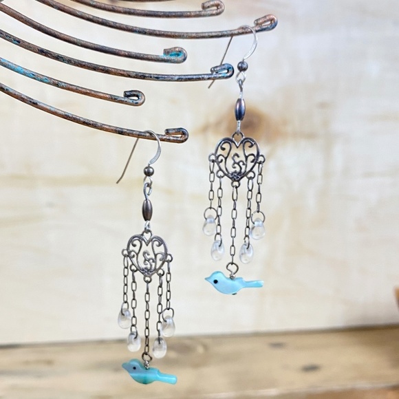 Sterling Silver Bluebird‎ Earrings  Chandelier Birds - Picture 1 of 3